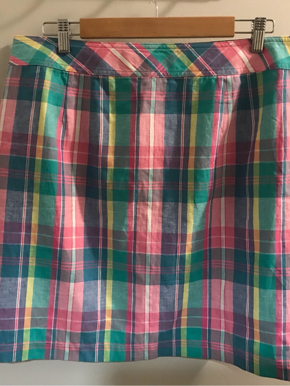 Talbots Multicolor Plaid Trim Skirt with Blue Stripe Lining - Picture 2 of 6